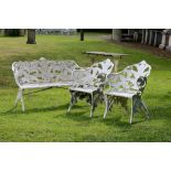 Garden Furniture: A rare suite of Fern and Blackberry pattern aluminium furniture comprising seat