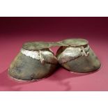 Taxidermy: A pair of horses' hooves inkwells inscribed 'Nora, Brown Mare by Sir Anthony, Foaled