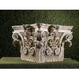 An unusual Coade stone corner pilaster capital now fitted out as a corner console table, the