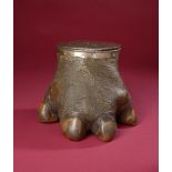 Natural History: A Hippopotamus foot container with silver lid hallmarked London 1914 20cm.; 8ins