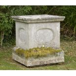 Garden: A Georgian carved Portland stone panelled pedestal late 18th/early 19th century 81cm.; 32ins