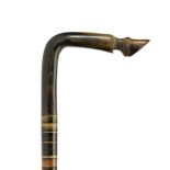 Walking Canes: Two banded horn sticks, one with horse hoof handle late 19th century 91cm.; 36ins