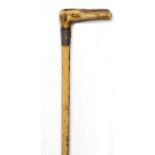 Walking canes: A Victorian whalebone stick with antler handle and silver collar hallmarked