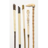 Equestrian: Two riding crops with ivory handles including one by Swaine and Adeney, a bamboo crop