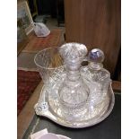 Plated tray, decanters and vases