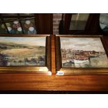 2 oil paintings - 1 country scene, 1 river scene
