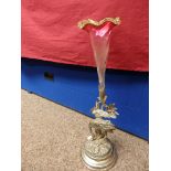 Red glass vase on stand