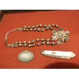 Jewellery and mother of pearl and silver pen knife