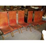 6 leather and oak dining chairs