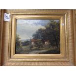 Oil painting cottage scene in gilt frame