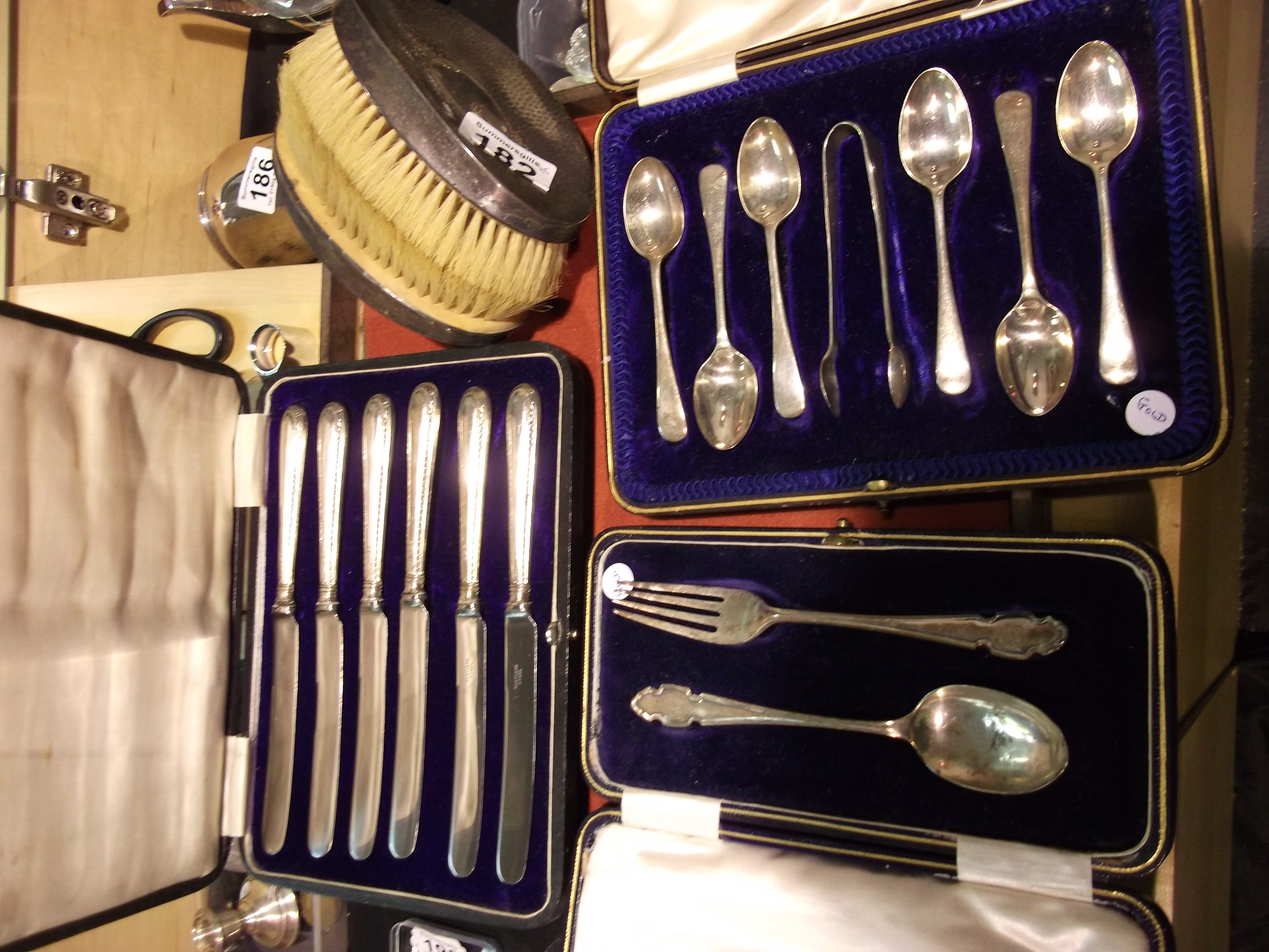 Silver cutlery and hair brushes etc 646g