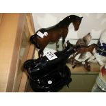 Creamer, 2 Beswick horses and cat