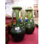 Pair Bretby green vases 34cm ht
