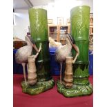 Pair vases with bird decoration 31cm ht