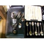 Silver cutlery 206g and figure