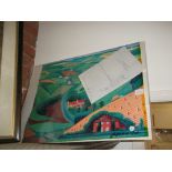 David Hockney signed painting and a framed river scene