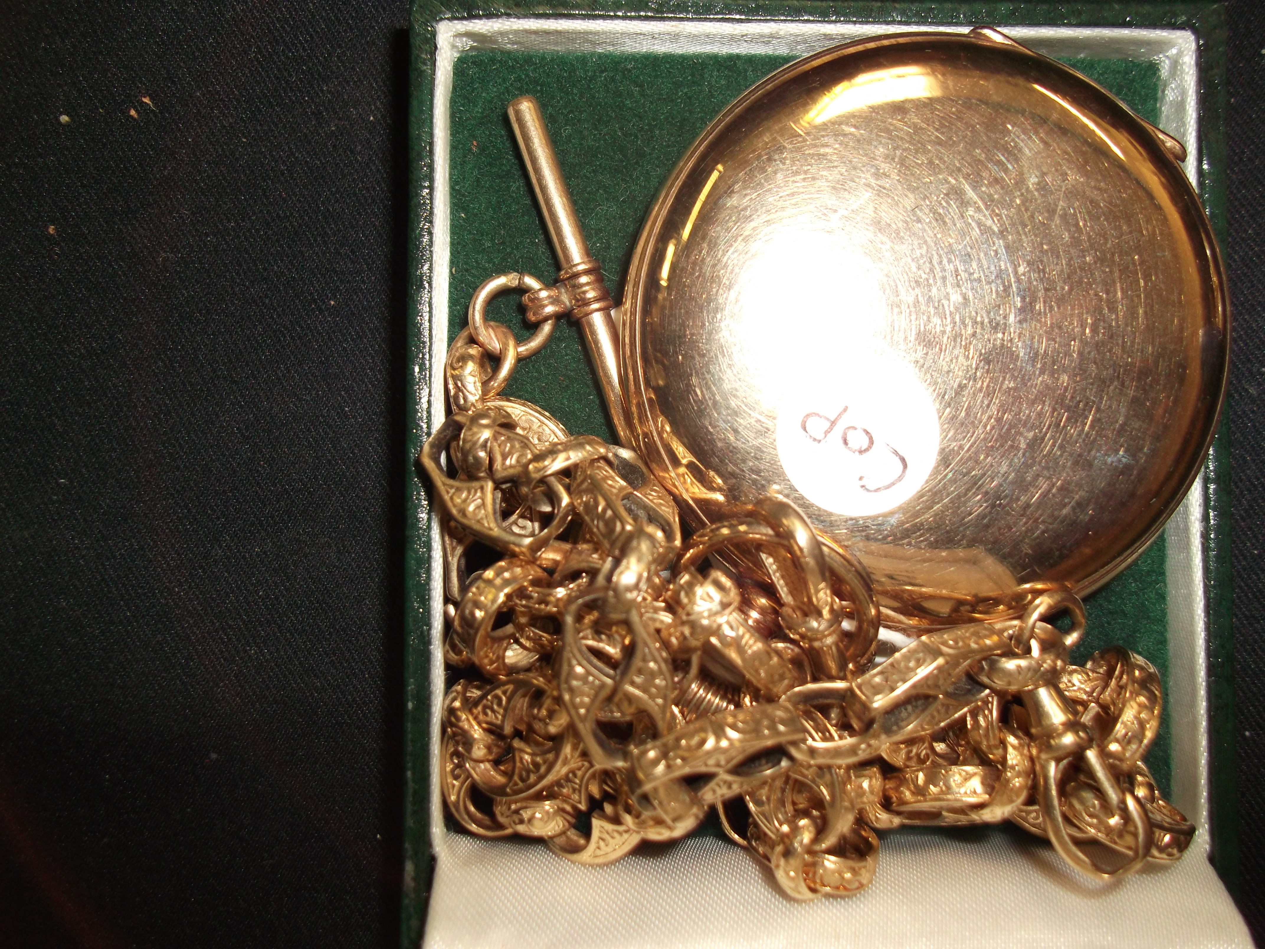 gold plated pocket watch + chain