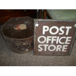 post office sign + leather hat case