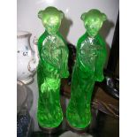 A pair of green glass oriental figures 28cm ( minor chips to figures )
