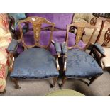Pair of antique marquetry armchairs