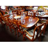 Burr Walnut dining table, sideboard and 10 chairs