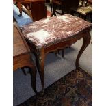 Continental fruitwood centre table with marble top