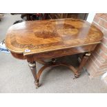 Antique marquetry and fruitwood and brass table