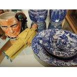 Paul Toy figure, Crown Derby plates and Toby jug