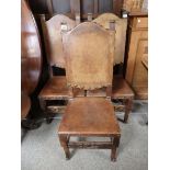3 Oak and leather chairs