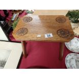 Yorkshire Oak stool with rose top decoration and marked (P A) makers name