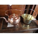 Brass pan and large copper kettle