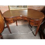 Antique mahogany and inlay kidney shaped desk
