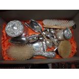 Box of Silver items incl. hairbrushes and spoons