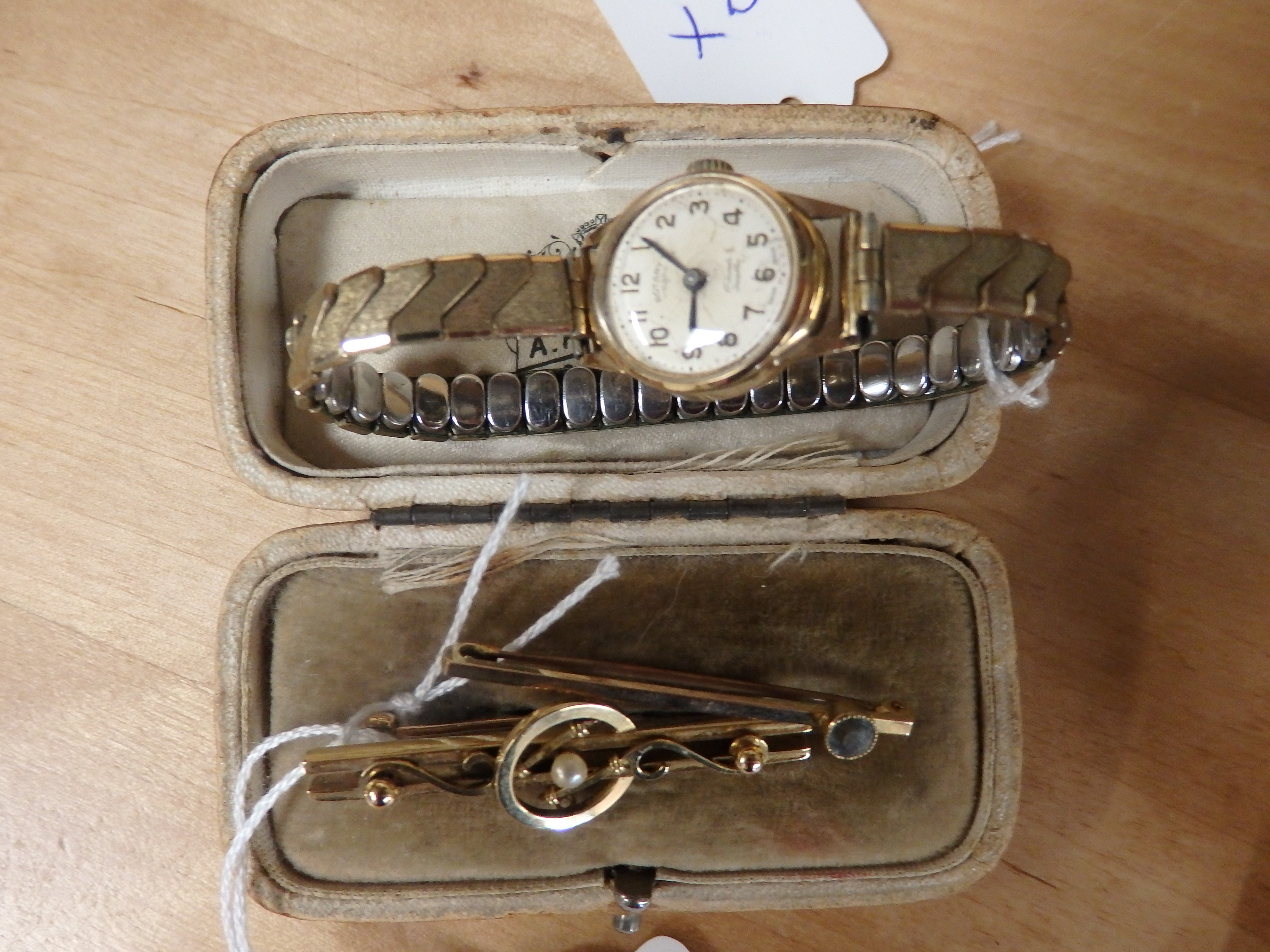 Gold pin, Gold brooch and ladies Rotary watch