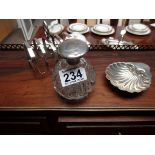 3 Silver items - scent bottle, toast rack and dish