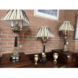 3 x Gold and black lamps