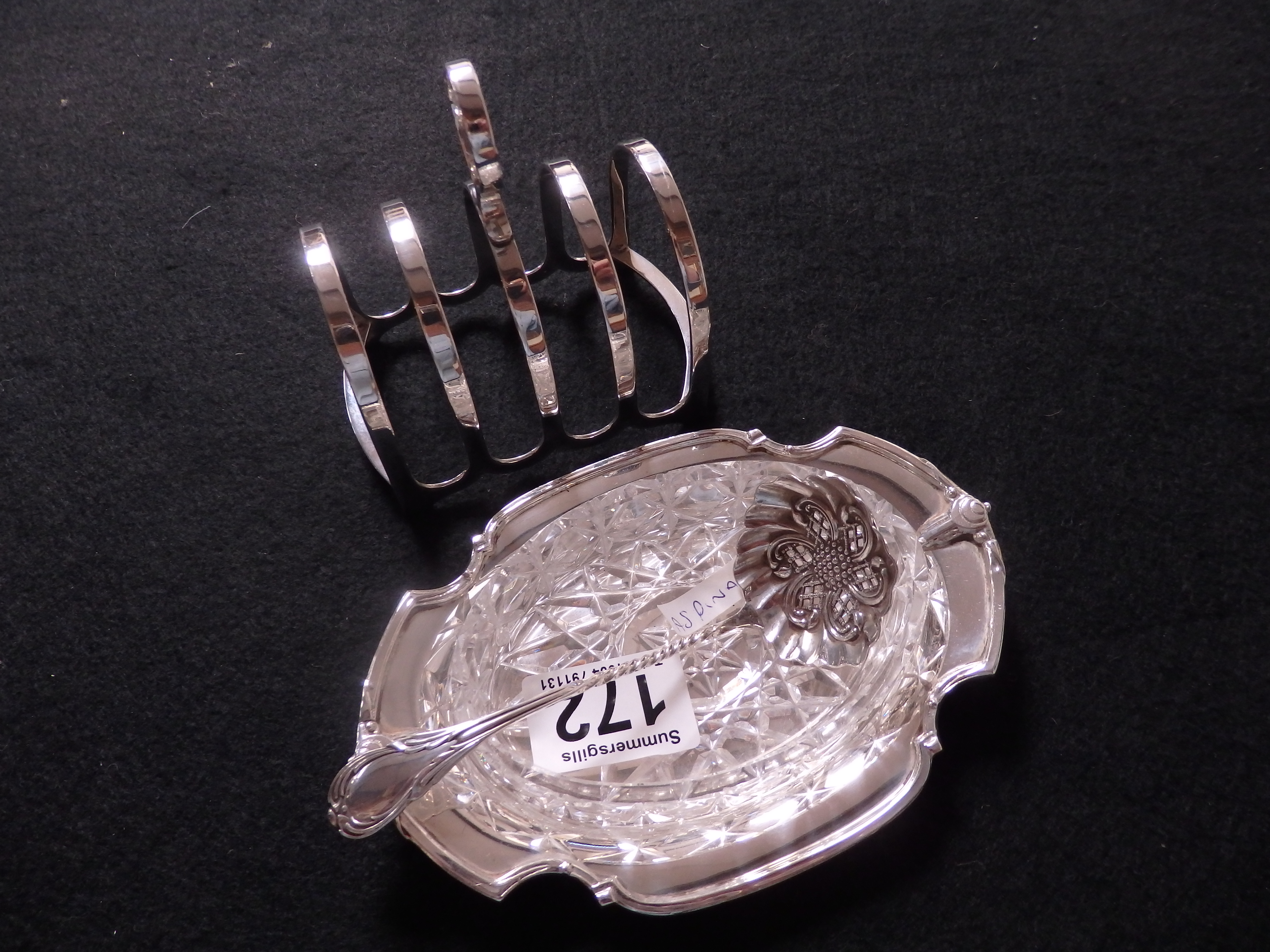 Silver toast rack and dish