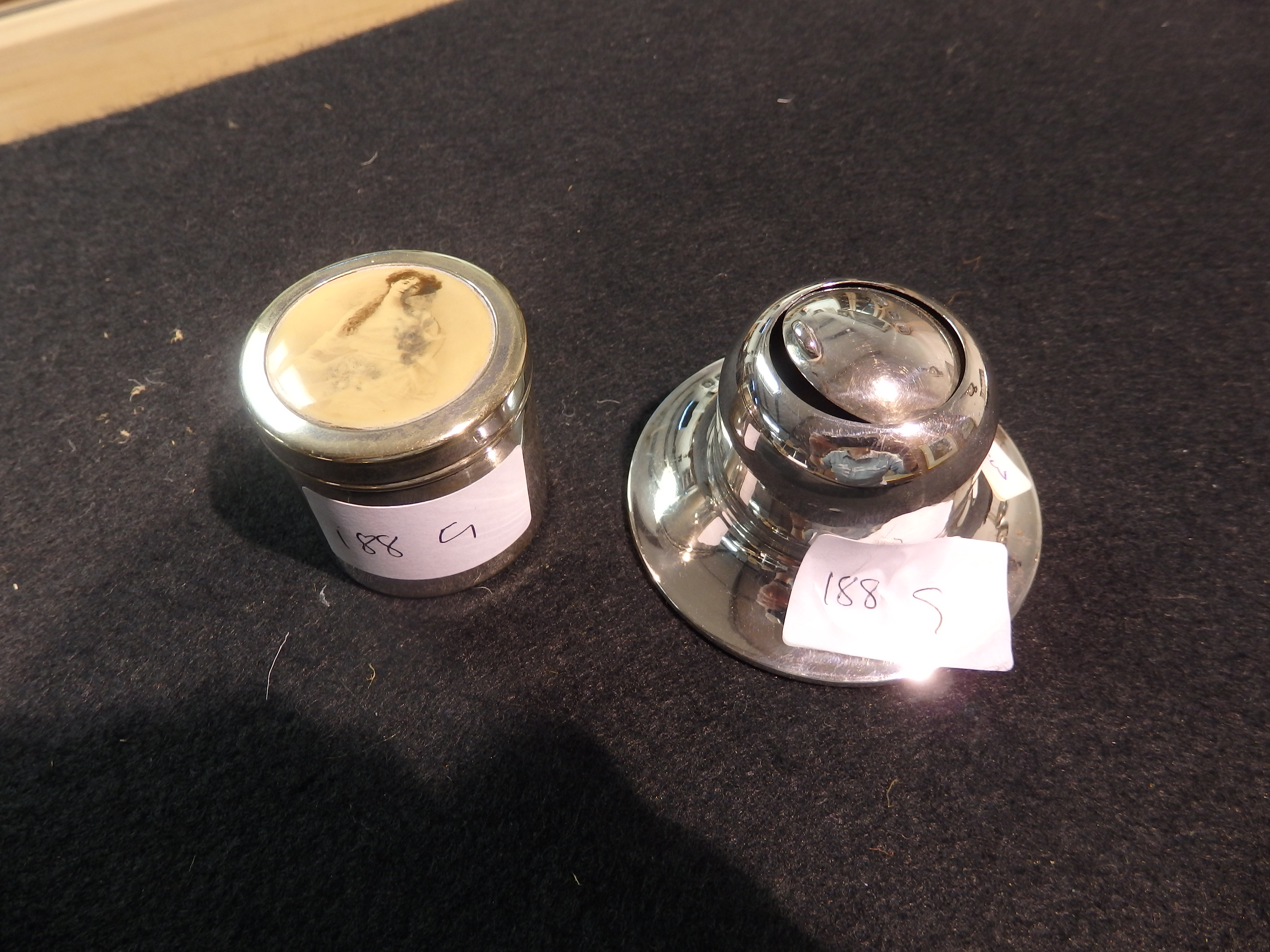Silver inkwell and pill box (plated)