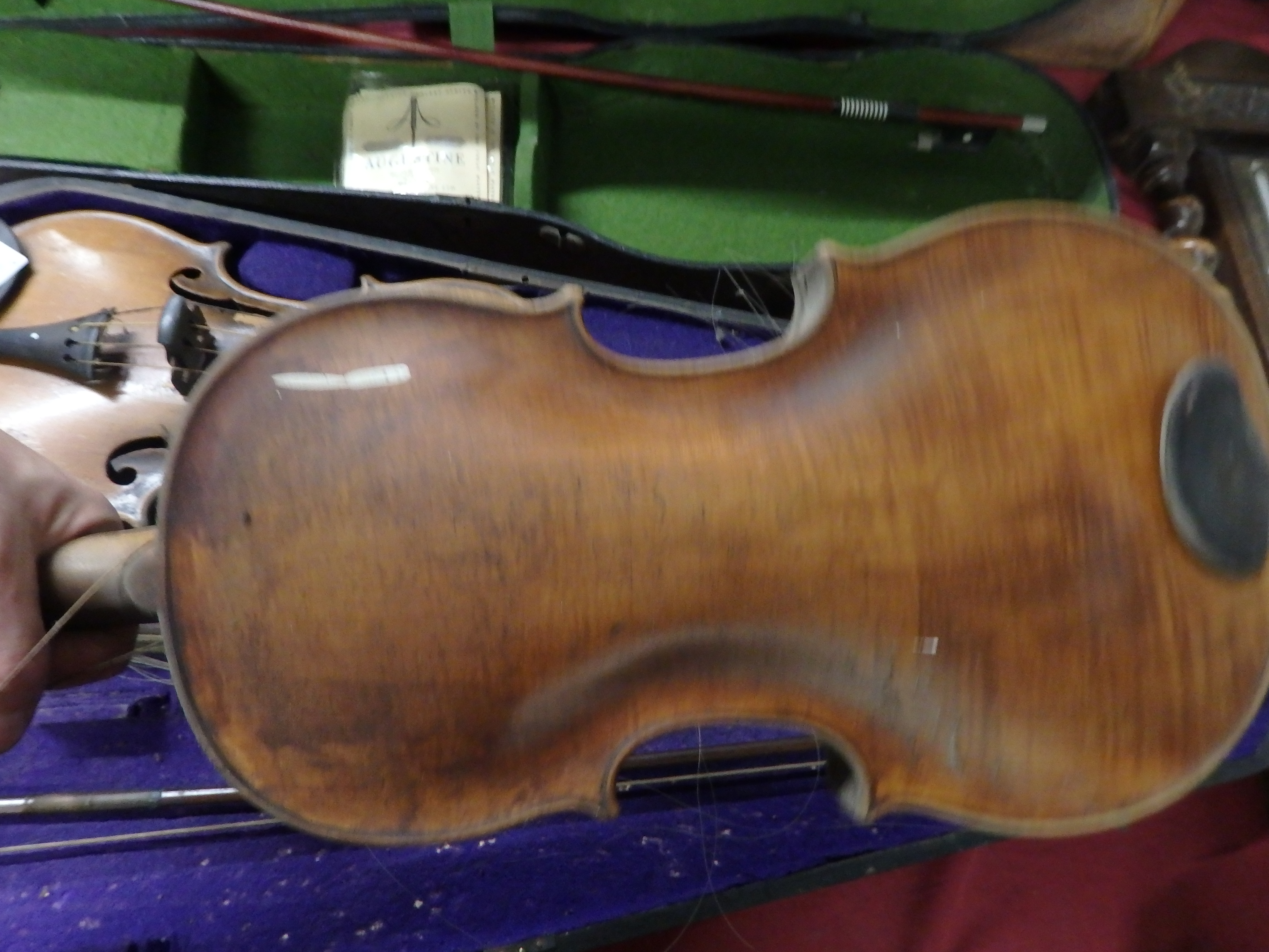 2 Violins in cases with 4 bows 1 marked Wolff bros. 1881 - Image 6 of 9