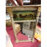 Gilt mirror wall mirror with a house and oriental brige decoration 53 x 30cm