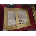 J. Halford Ross Watercolour of winter scene