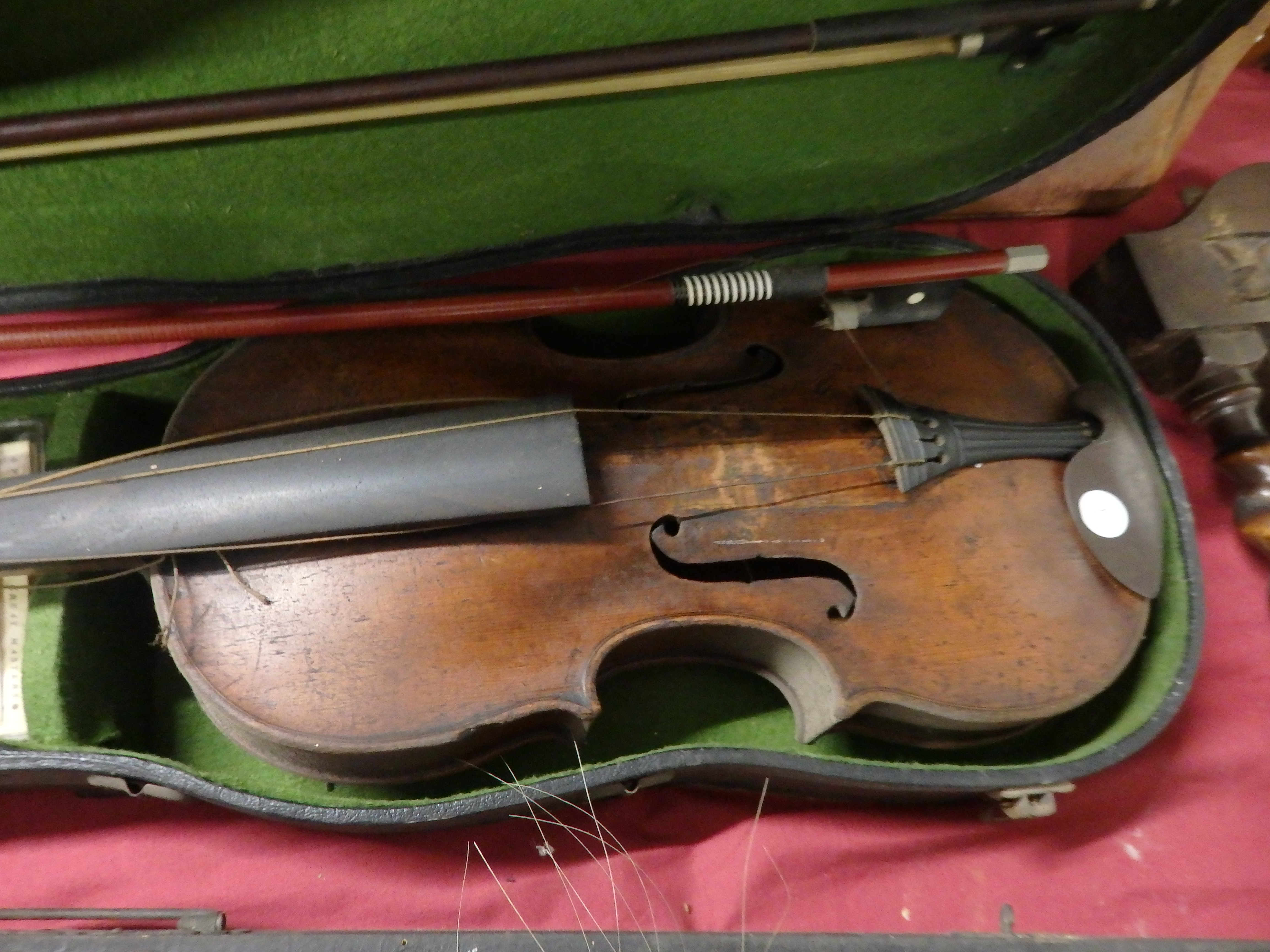 2 Violins in cases with 4 bows 1 marked Wolff bros. 1881 - Image 5 of 9