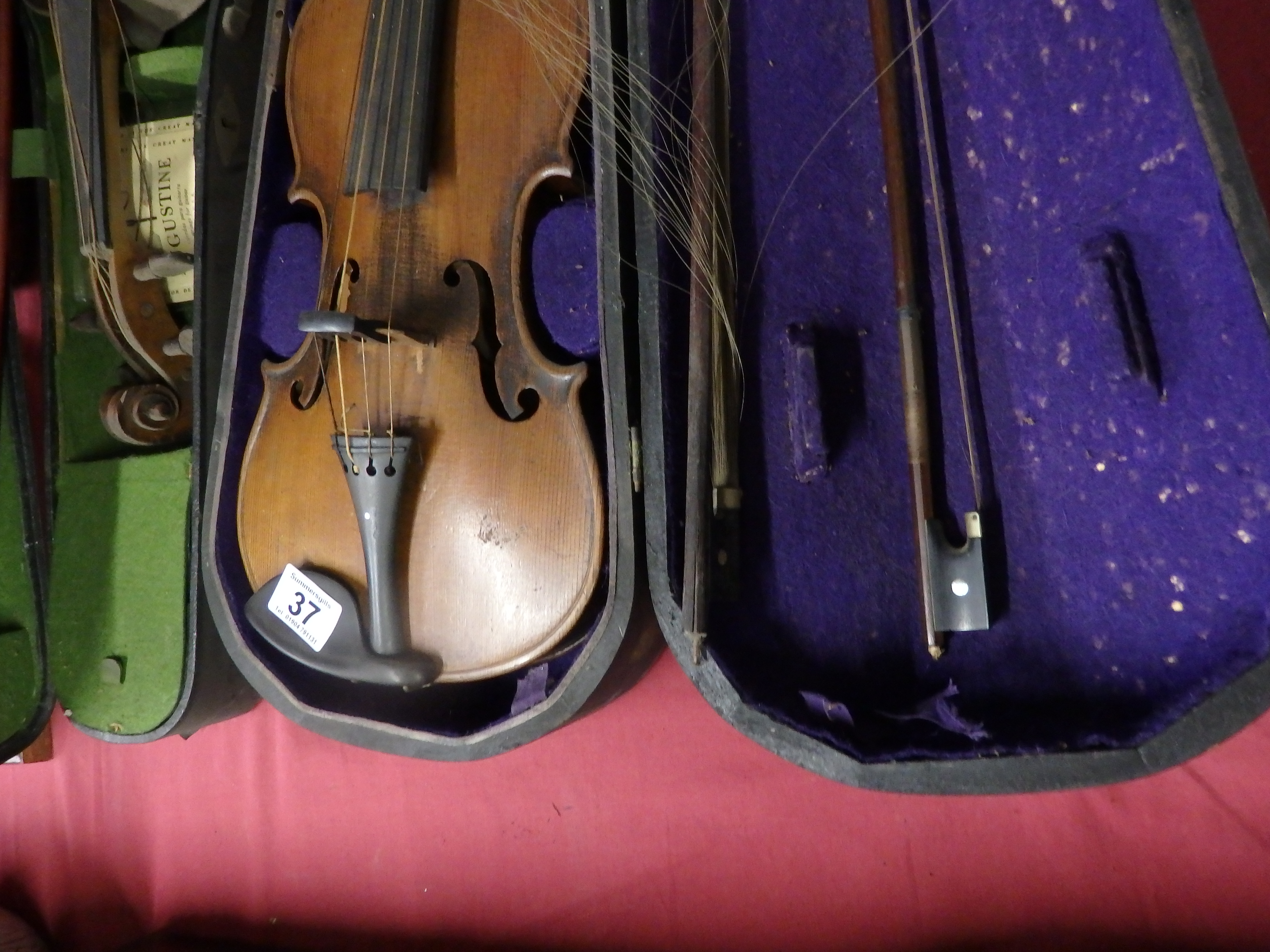 2 Violins in cases with 4 bows 1 marked Wolff bros. 1881 - Image 9 of 9