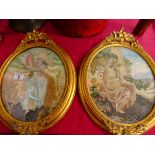 Pair of Georgian silk pictures in gilt frames