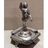 A 19TH CENTURY SILVER PLATED BRITANNIA METAL FIGURAL ASHTRAY Cast in the shape of a winged angel