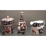 ROYAL CROWN DERBY PORCELAIN  In Japanese pattern, comprising a large jam pot and cover, an oval