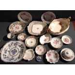 A COLLECTION OF 19TH CENTURY AND LATER POTTERY ITEMS To include a Newhall tea bowl, hand painted