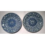 A PAIR OF 18TH CENTURY CHINESE EXPORT PORCELAIN BLUE AND WHITE PLATES Hand painted with a central