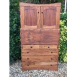 A 20TH CENTURY COTSWOLDS STYLE WALNUT SECRÉTAIRE With two short over three long drawers and cupboard