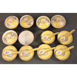 A COLLECTION OF CHINESE PORCELAIN CUPS AND COVERS The yellow grounds having gilt decoration, painted